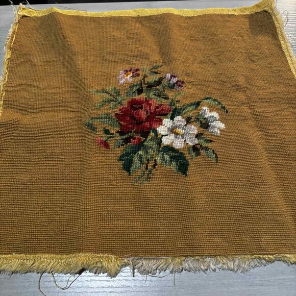 Vintage Needlepoint Chair Seat Cover - Floral - Rose - Picture 2 of 3